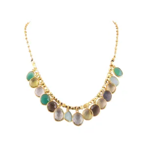 Indian Handcrafted Silver Gold Plated Multi Stone Pendants Necklace