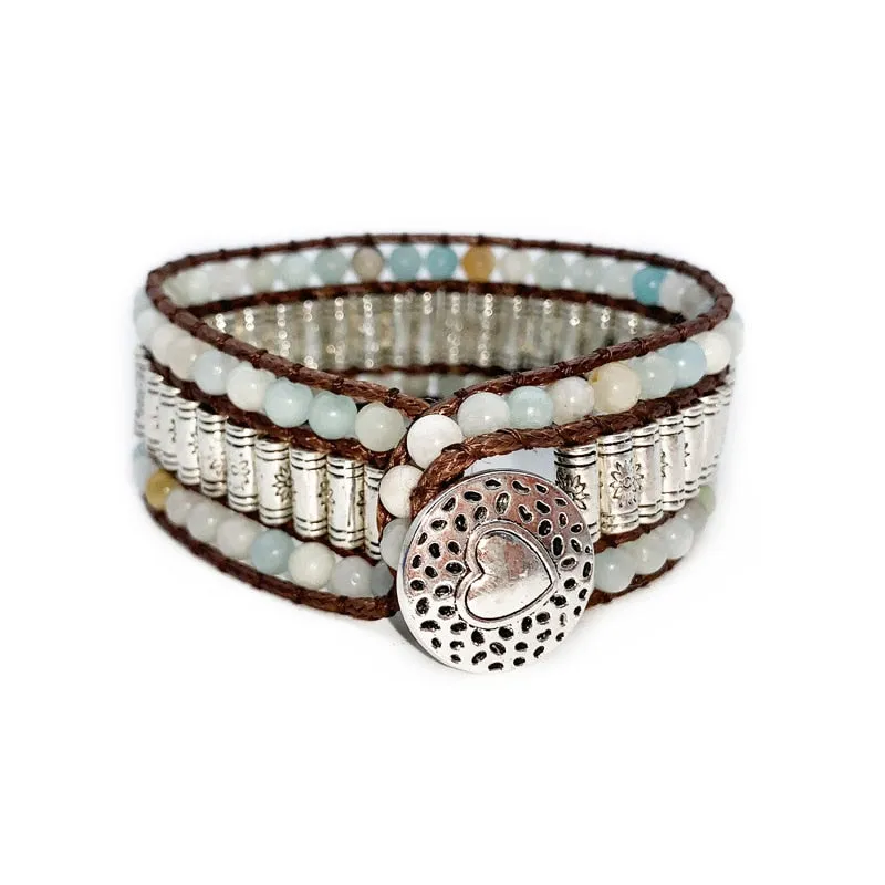 Jewelry Bracelets 6MM Matte Stone Wrap Leather Bracelets