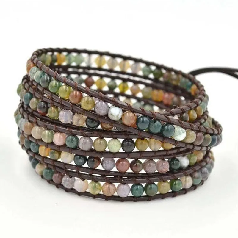 Jewelry Bracelets 6MM Matte Stone Wrap Leather Bracelets