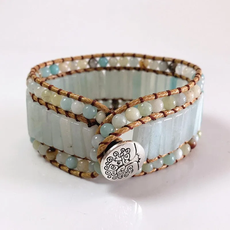 Jewelry Bracelets 6MM Matte Stone Wrap Leather Bracelets