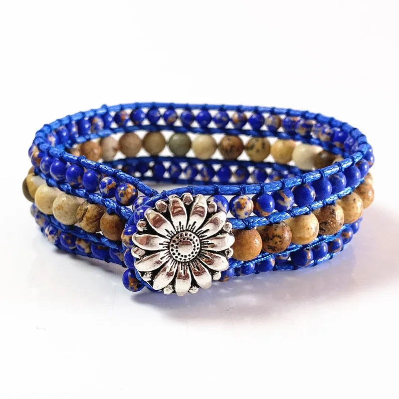 Jewelry Bracelets 6MM Matte Stone Wrap Leather Bracelets