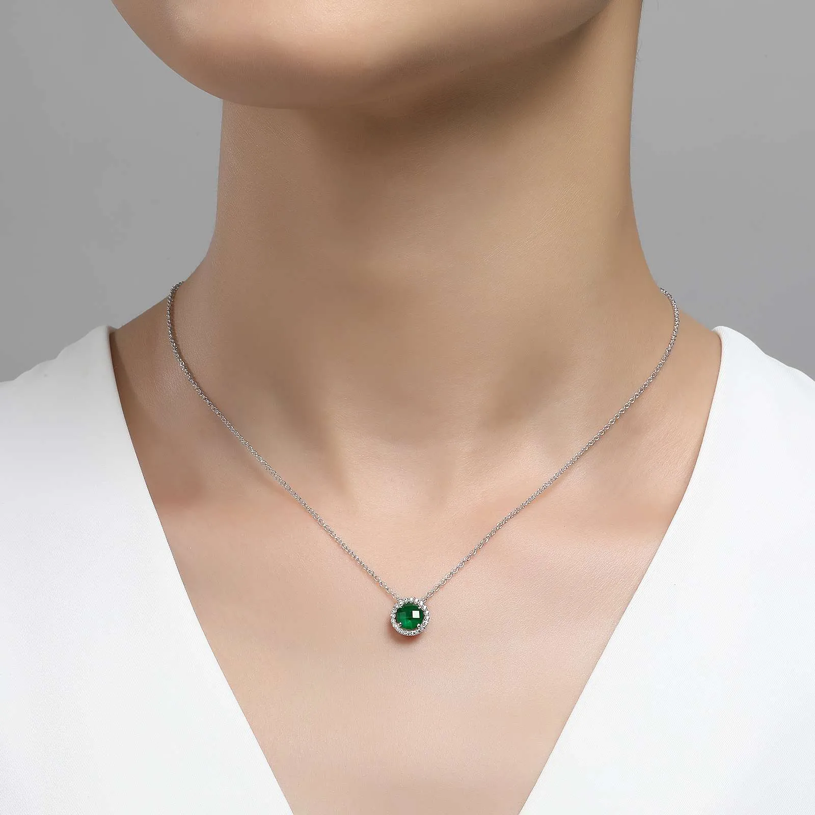 Lafonn Simulated Emerald May Birthstone Halo Necklace