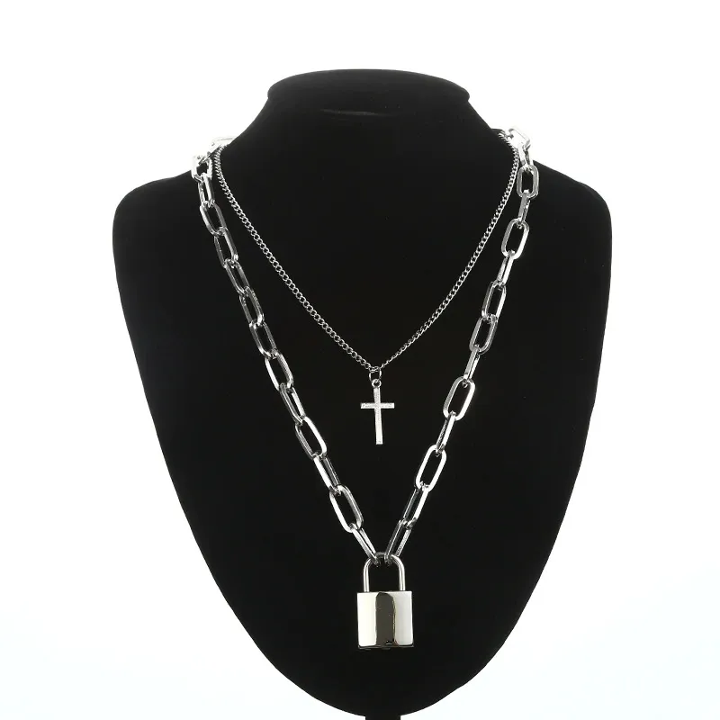 Layered Chain Necklace for Women Men in Punk style / Fashion Cross Pendants / Aesthetic Jewelry
