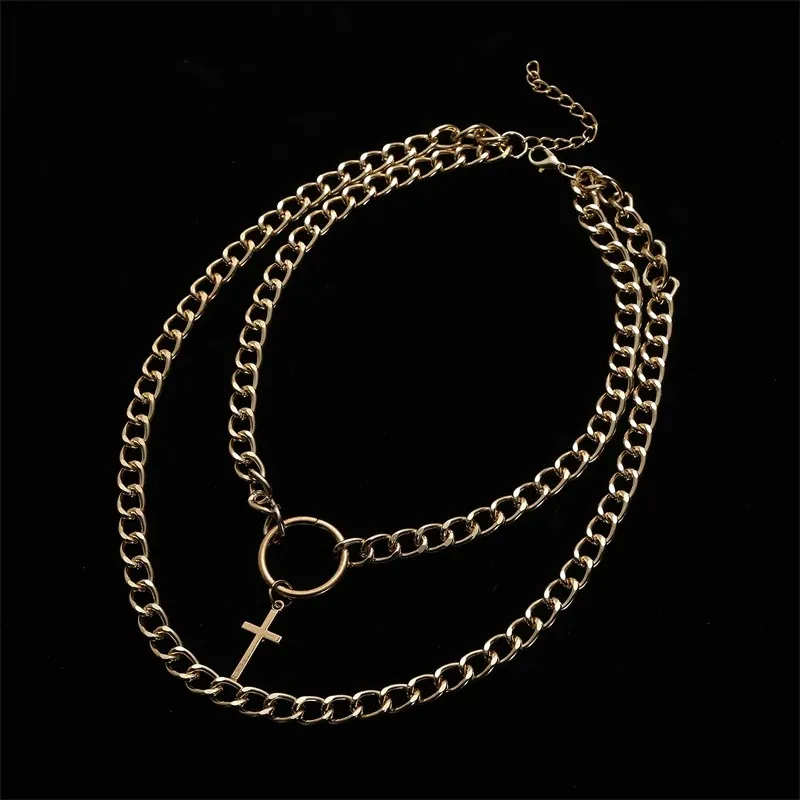 Layered Chain Necklace for Women Men in Punk style / Fashion Cross Pendants / Aesthetic Jewelry