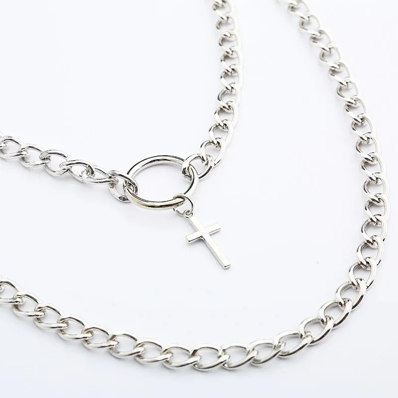 Layered Chain Necklace for Women Men in Punk style / Fashion Cross Pendants / Aesthetic Jewelry