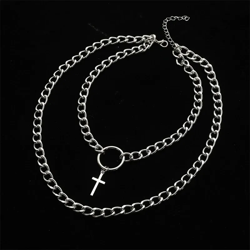 Layered Chain Necklace for Women Men in Punk style / Fashion Cross Pendants / Aesthetic Jewelry