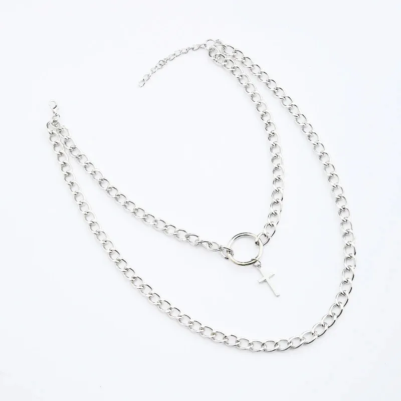 Layered Chain Necklace for Women Men in Punk style / Fashion Cross Pendants / Aesthetic Jewelry