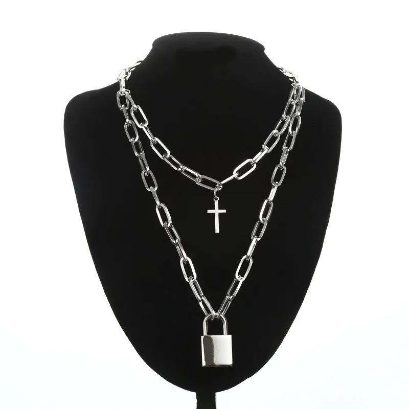 Layered Chain Necklace for Women Men in Punk style / Fashion Cross Pendants / Aesthetic Jewelry