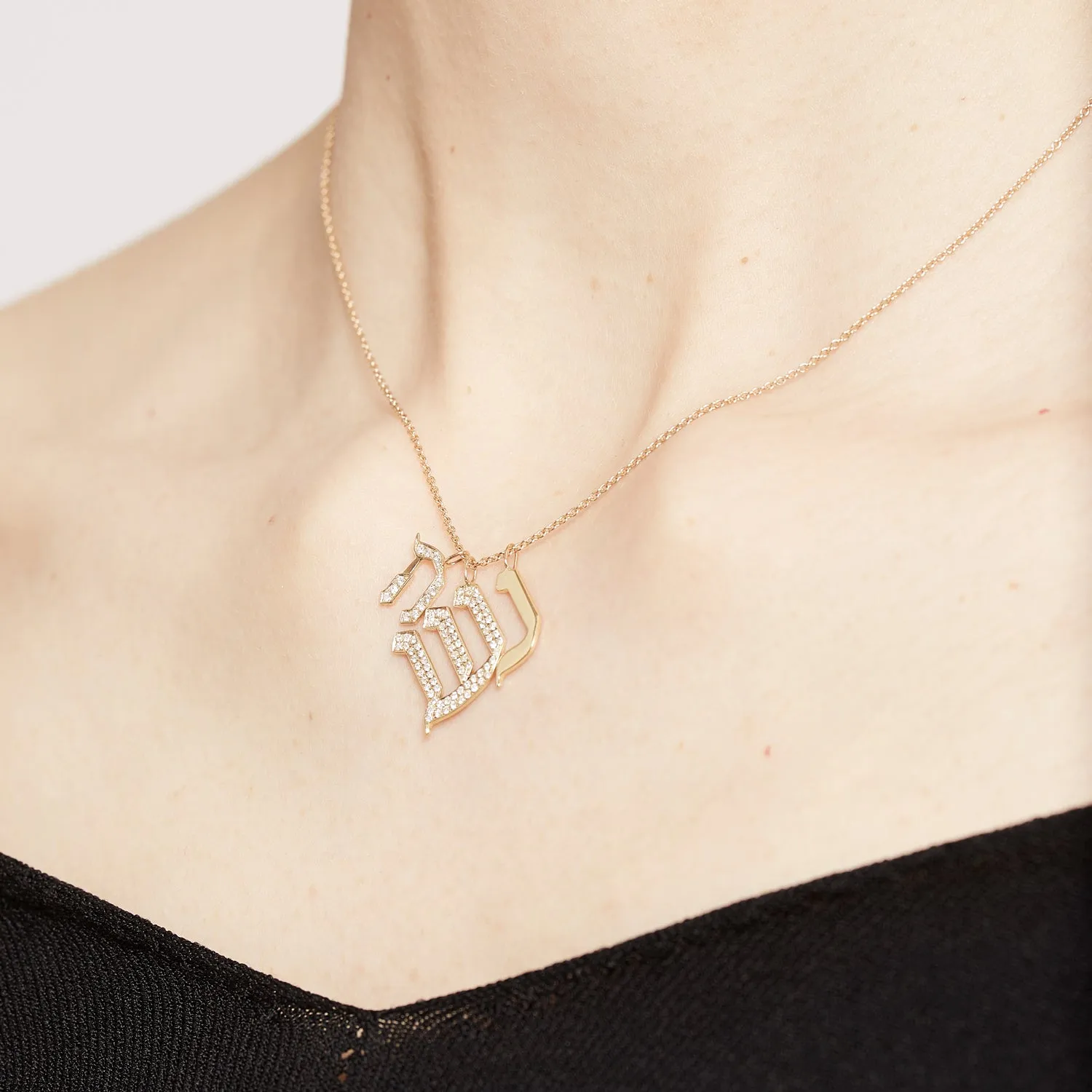 Letter Pendant Small Aleph-Bet Encrusted Pendant White Diamonds
