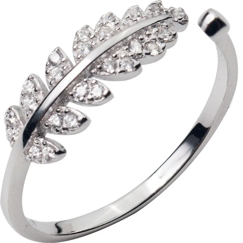 LouLeur Sterling 925 Silver Finger Rings Sweet Full Diamond Leaves