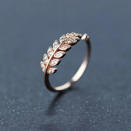 LouLeur Sterling 925 Silver Finger Rings Sweet Full Diamond Leaves