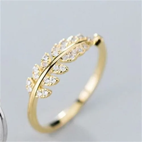 LouLeur Sterling 925 Silver Finger Rings Sweet Full Diamond Leaves