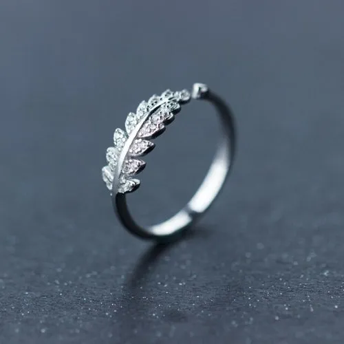 LouLeur Sterling 925 Silver Finger Rings Sweet Full Diamond Leaves