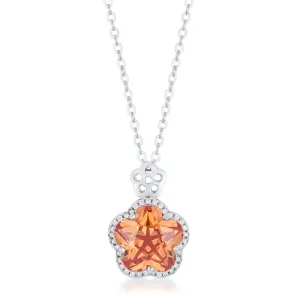 LOVCIA Champagne Floral Cut CZ Pendant with Rhodium Plating