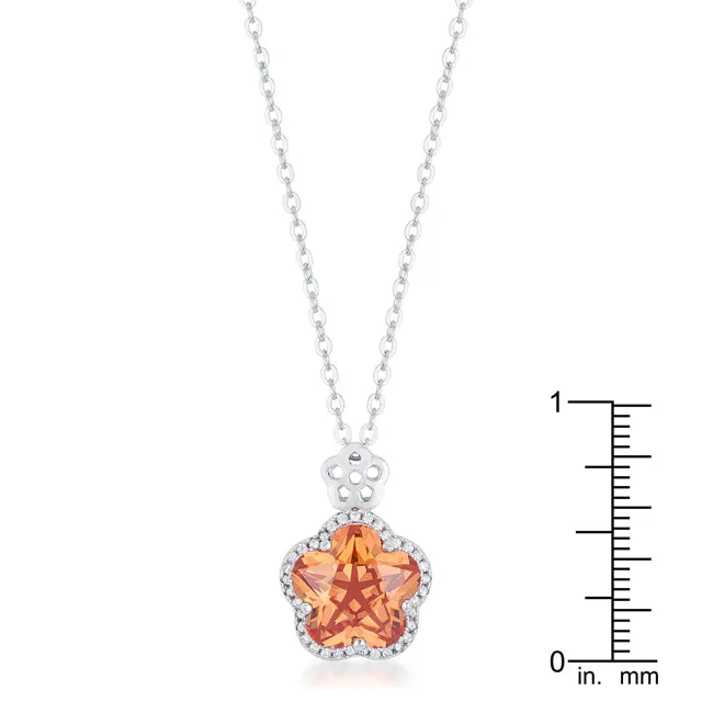LOVCIA Champagne Floral Cut CZ Pendant with Rhodium Plating