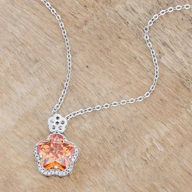 LOVCIA Champagne Floral Cut CZ Pendant with Rhodium Plating
