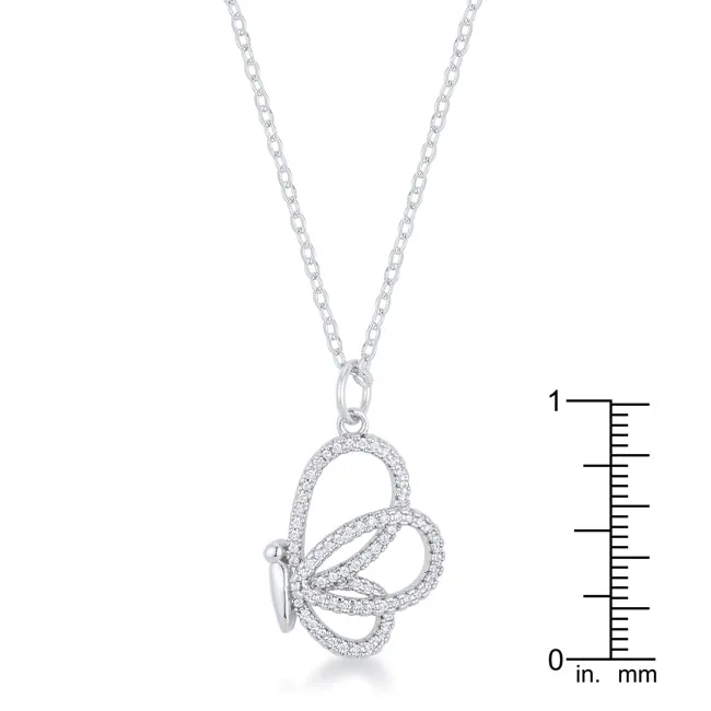 LOVCIA Sparkling Butterfly Rhodium CZ Pendant Necklace