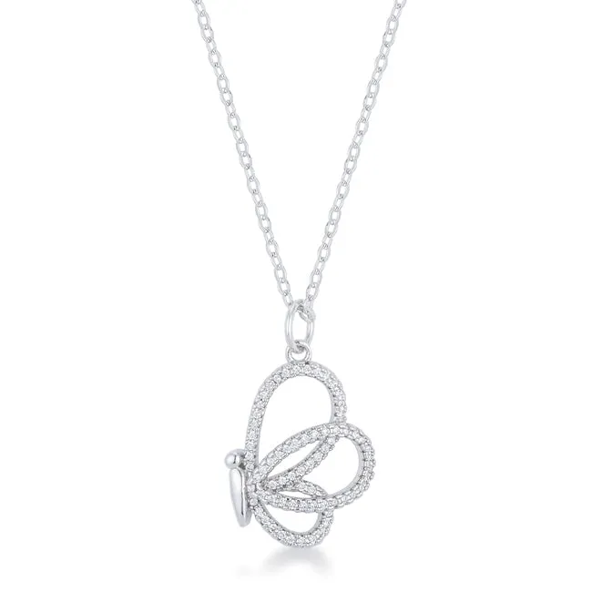 LOVCIA Sparkling Butterfly Rhodium CZ Pendant Necklace