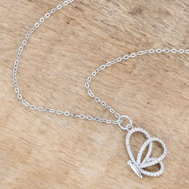 LOVCIA Sparkling Butterfly Rhodium CZ Pendant Necklace