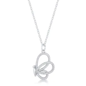 LOVCIA Sparkling Butterfly Rhodium CZ Pendant Necklace