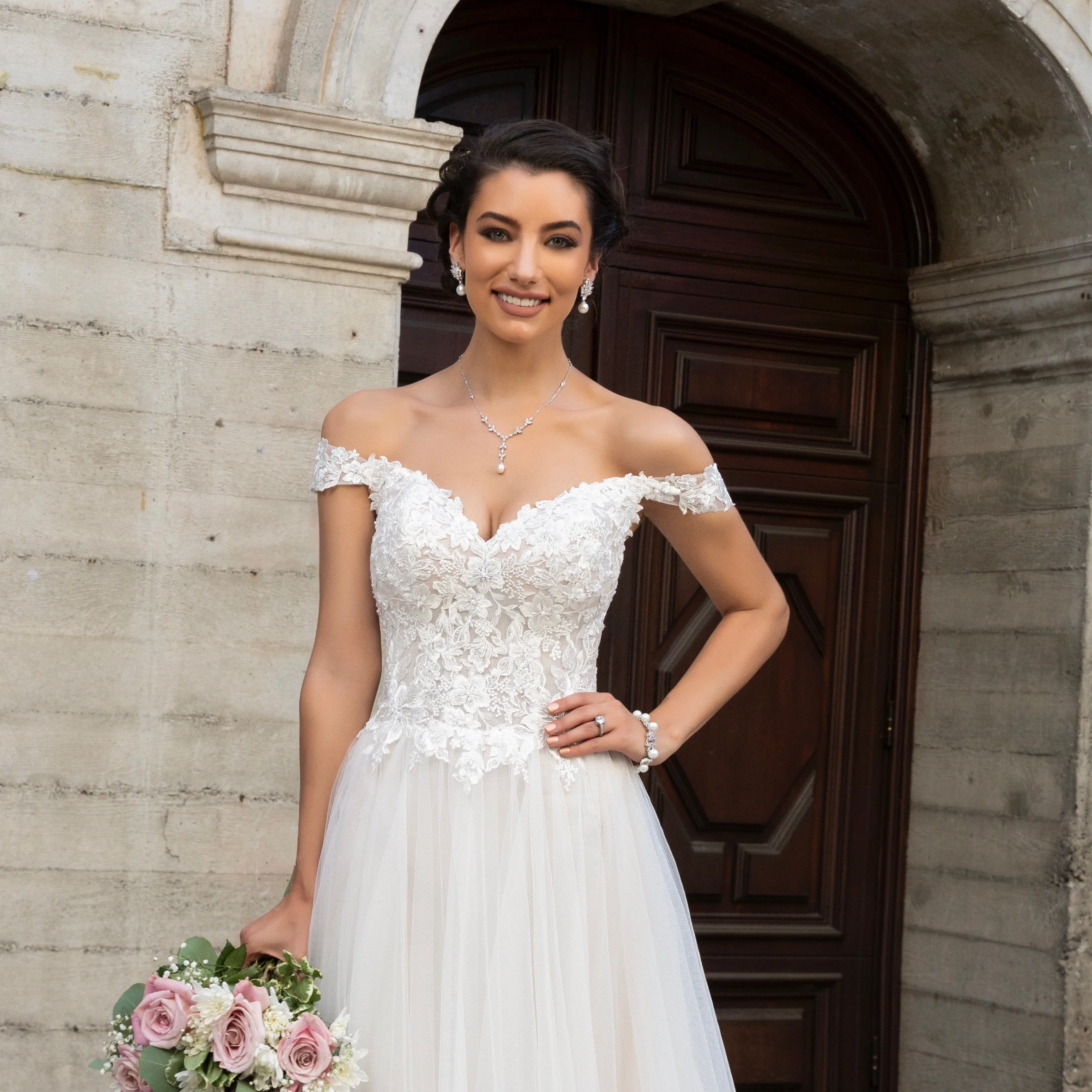 Luisa Romantic Floral Freshwater Pearl Bridal Drop Earrings