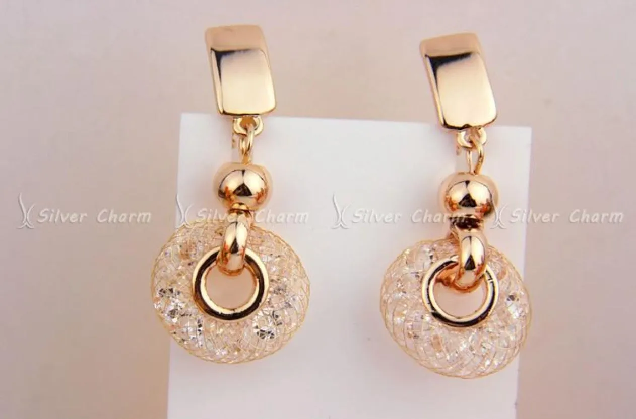 Luxury Golden Drop Earrings Champagne Zircon Crystal JSE019