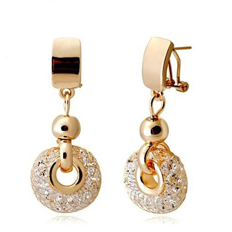 Luxury Golden Drop Earrings Champagne Zircon Crystal JSE019