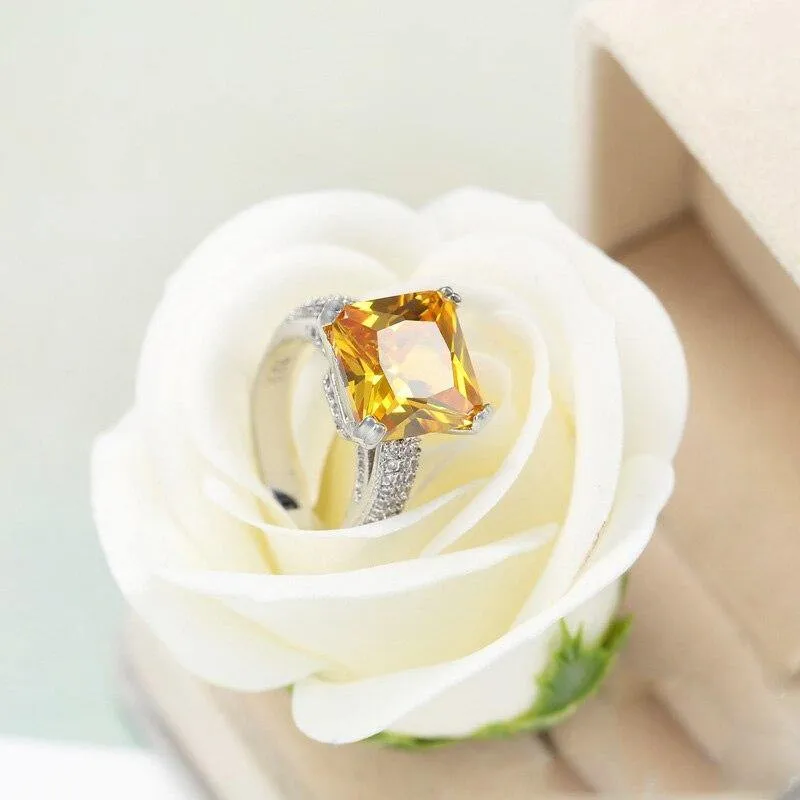 Luxury Princess Cut AAAAA Yellow big CZ Ring