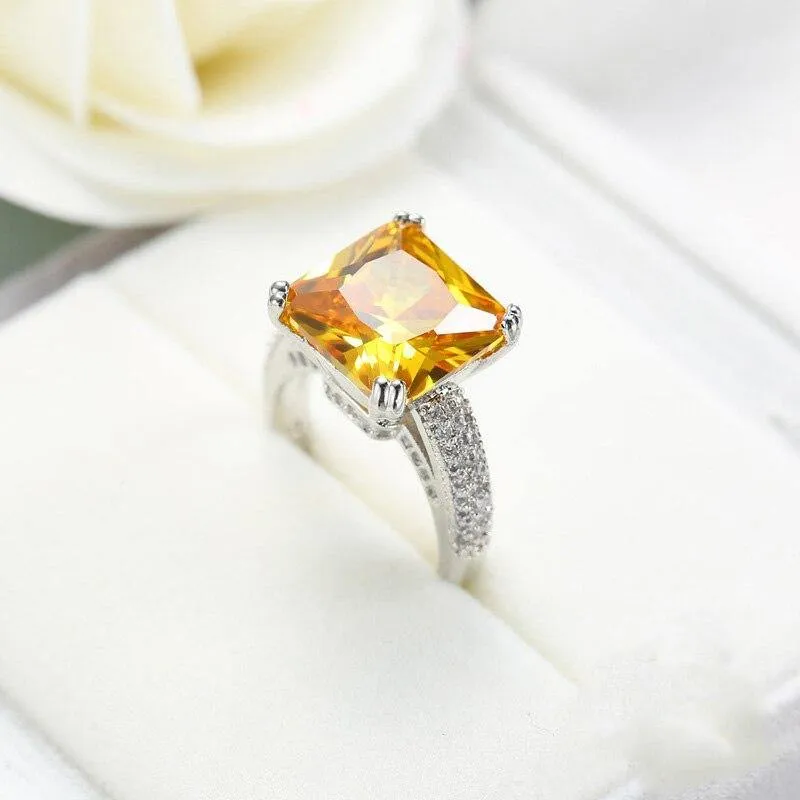 Luxury Princess Cut AAAAA Yellow big CZ Ring