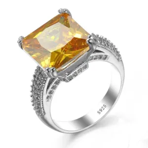 Luxury Princess Cut AAAAA Yellow big CZ Ring