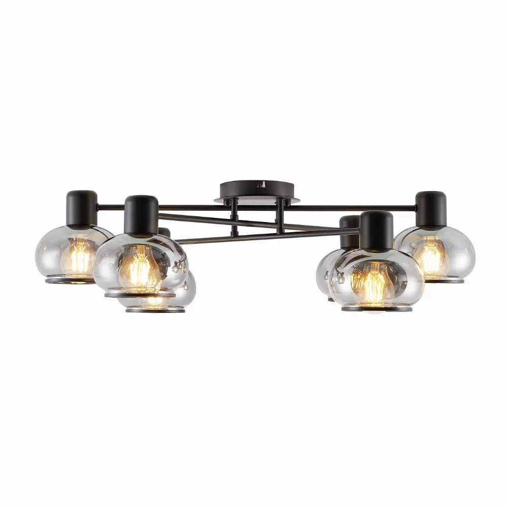 Marbell 6 Light Black with Smoke Glass Retro Classic Close to Ceiling