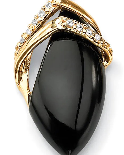 Marquise-Shaped Genuine Onyx Cubic Zirconia Accent 18k Gold-Plated Drop Earrings | Black