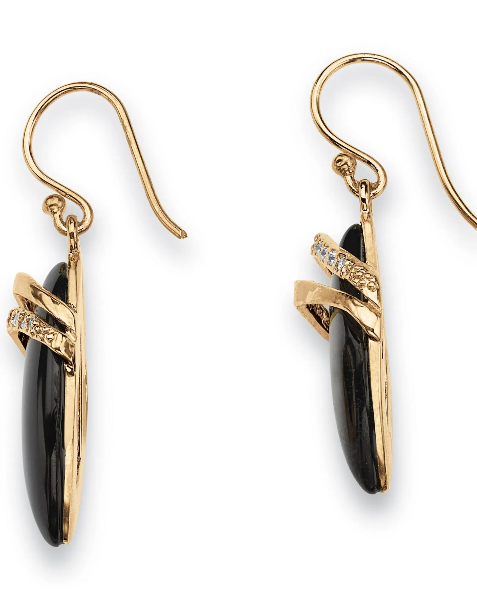 Marquise-Shaped Genuine Onyx Cubic Zirconia Accent 18k Gold-Plated Drop Earrings | Black