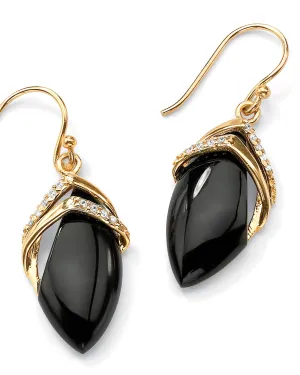 Marquise-Shaped Genuine Onyx Cubic Zirconia Accent 18k Gold-Plated Drop Earrings | Black