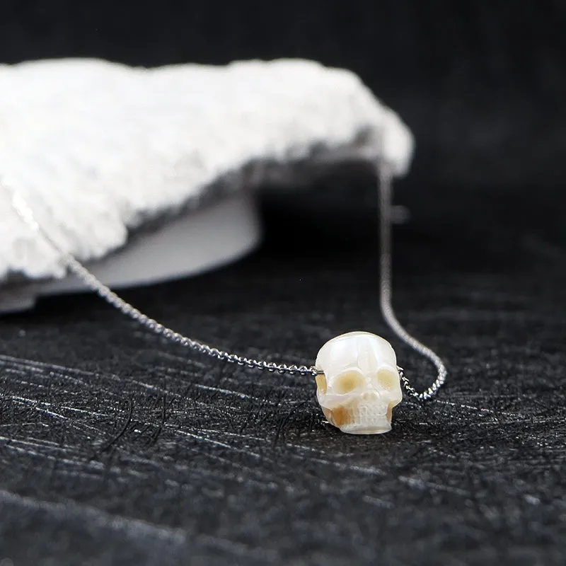 Minimalist Pearl Skull Necklace