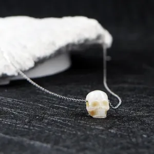 Minimalist Pearl Skull Necklace