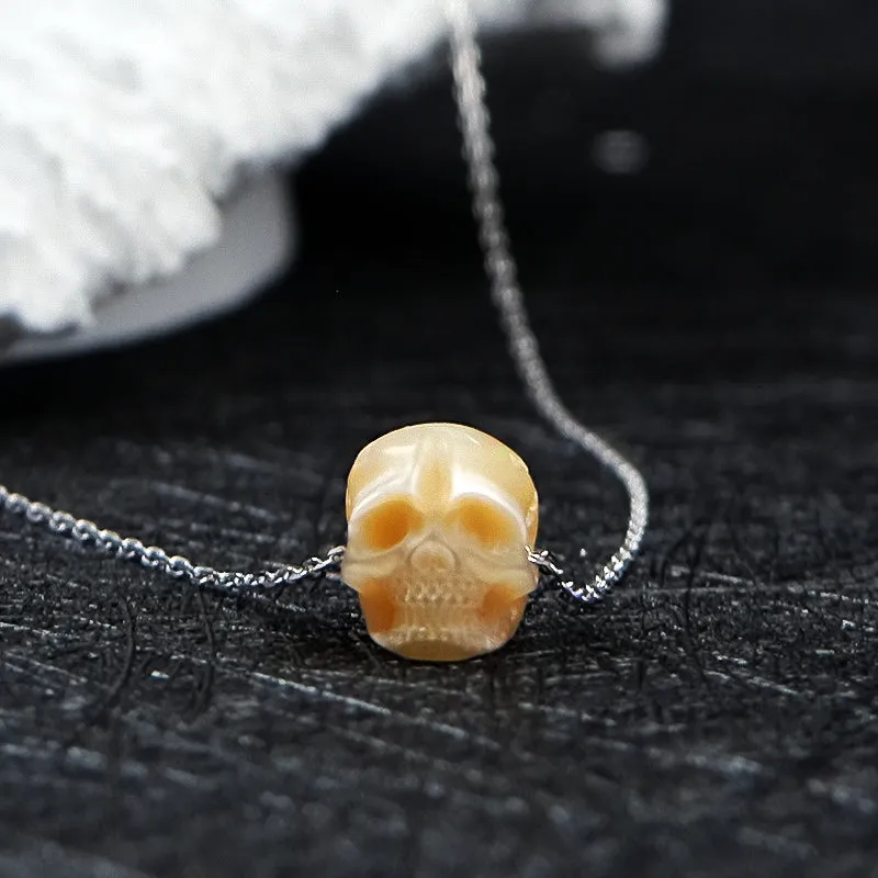 Minimalist Pearl Skull Necklace