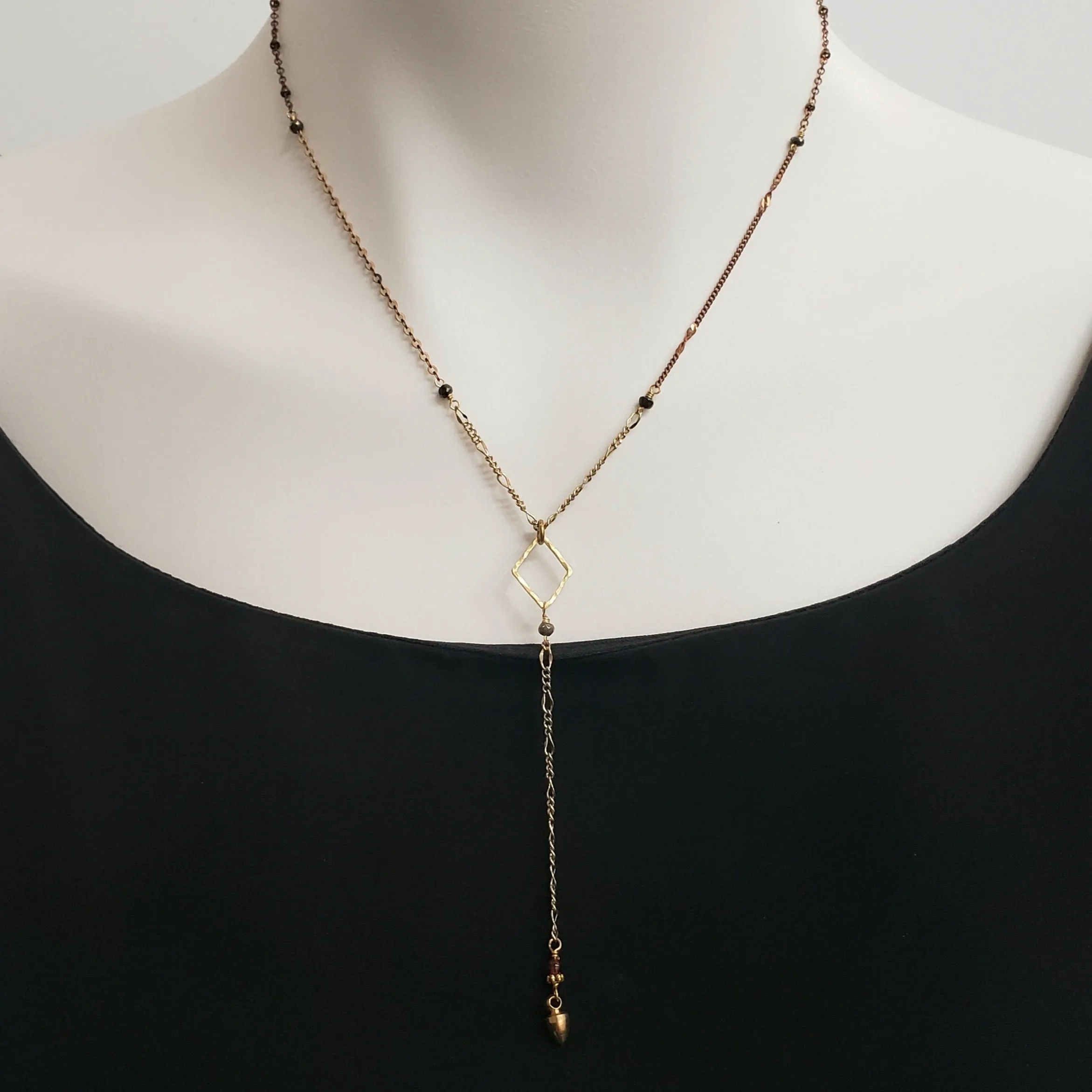 Mixed Chain Delicate Y Drop Necklace - Pyrite