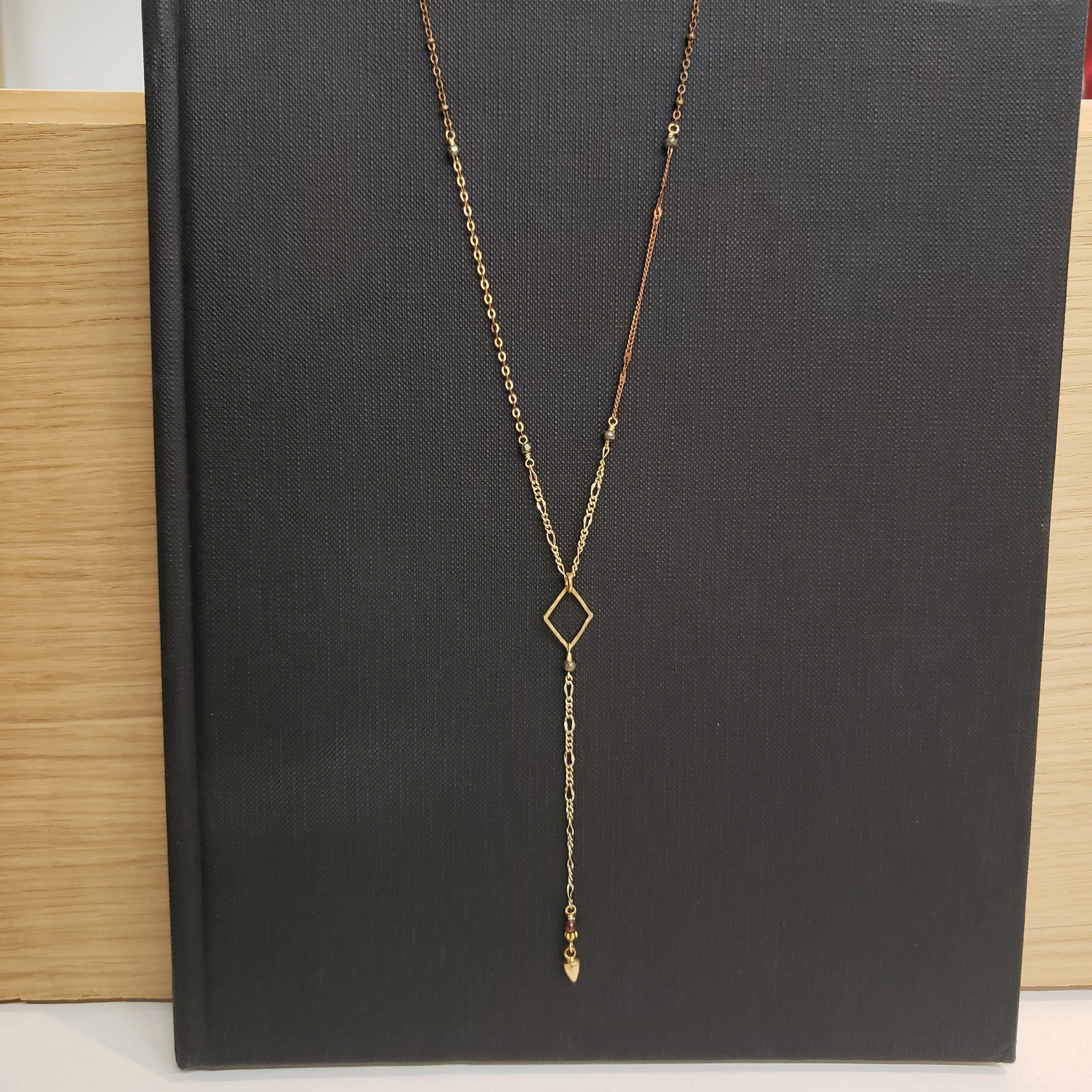 Mixed Chain Delicate Y Drop Necklace - Pyrite