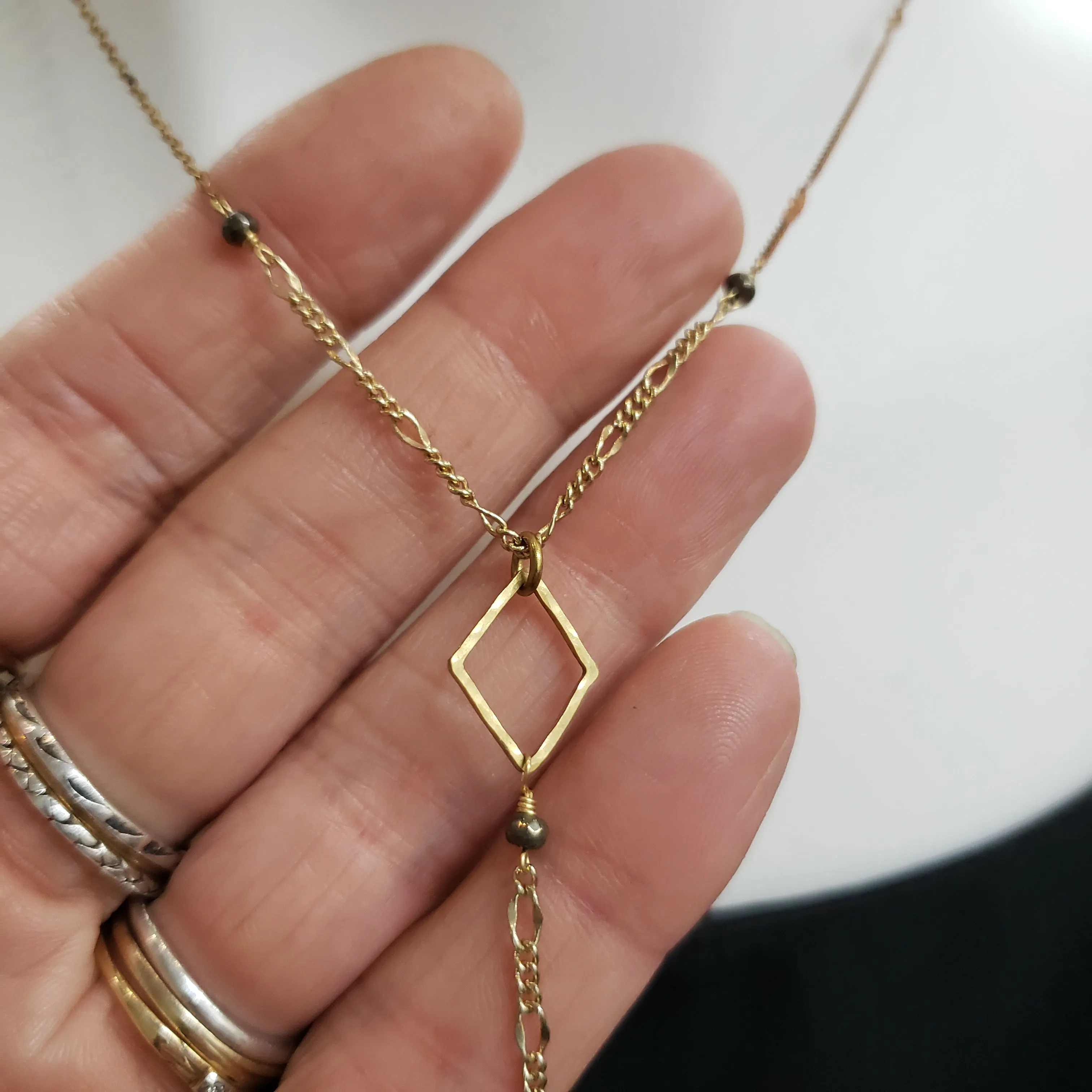 Mixed Chain Delicate Y Drop Necklace - Pyrite