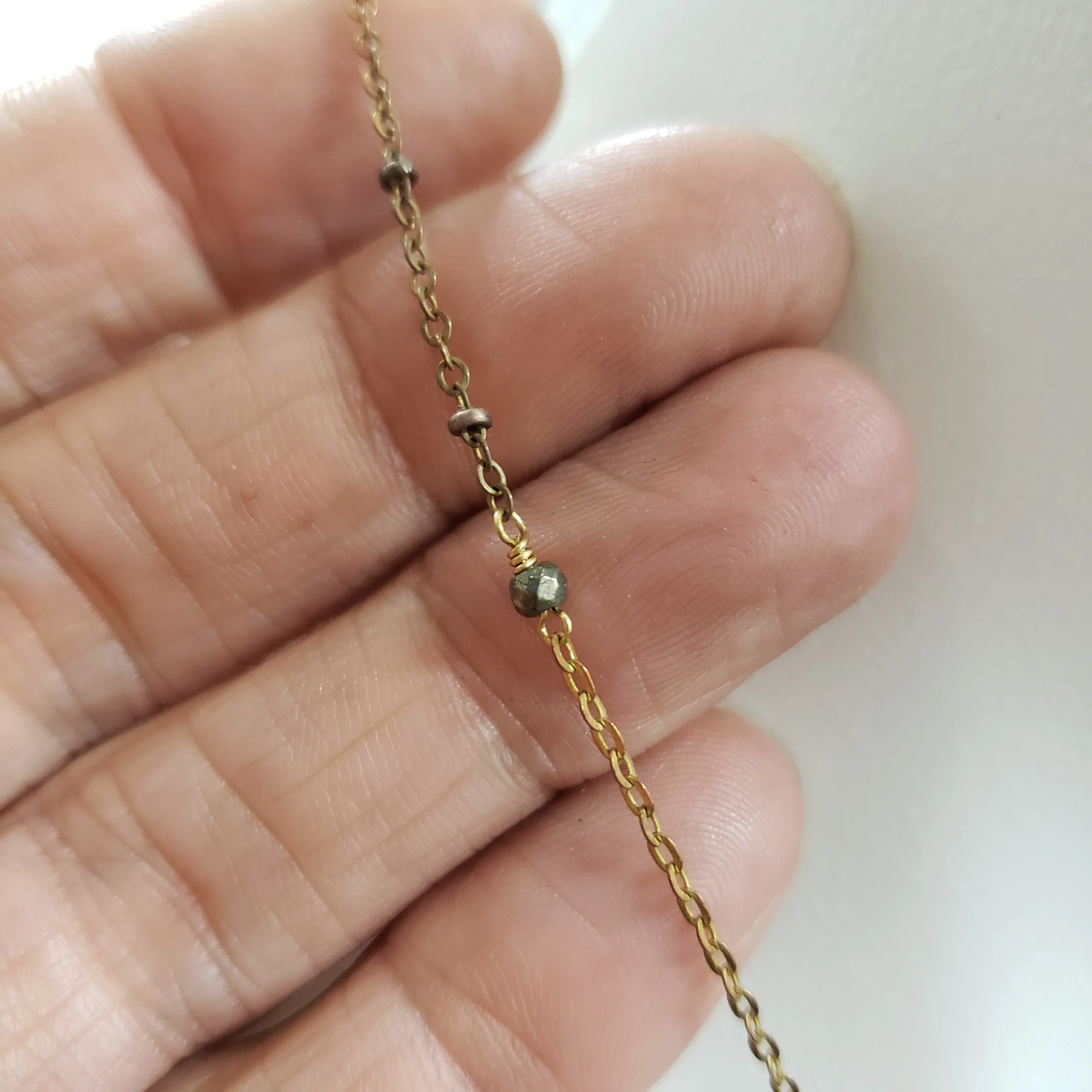 Mixed Chain Delicate Y Drop Necklace - Pyrite