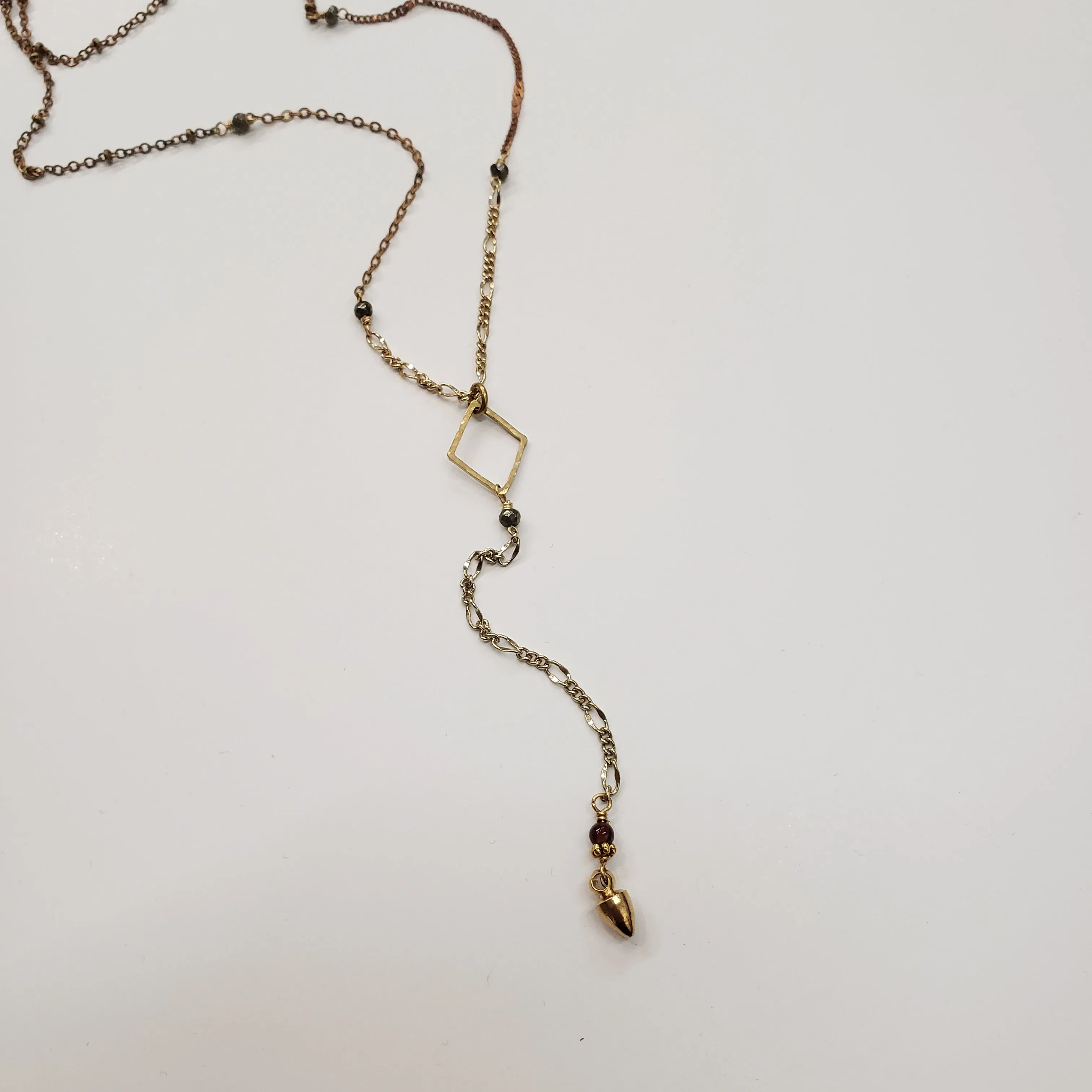 Mixed Chain Delicate Y Drop Necklace - Pyrite