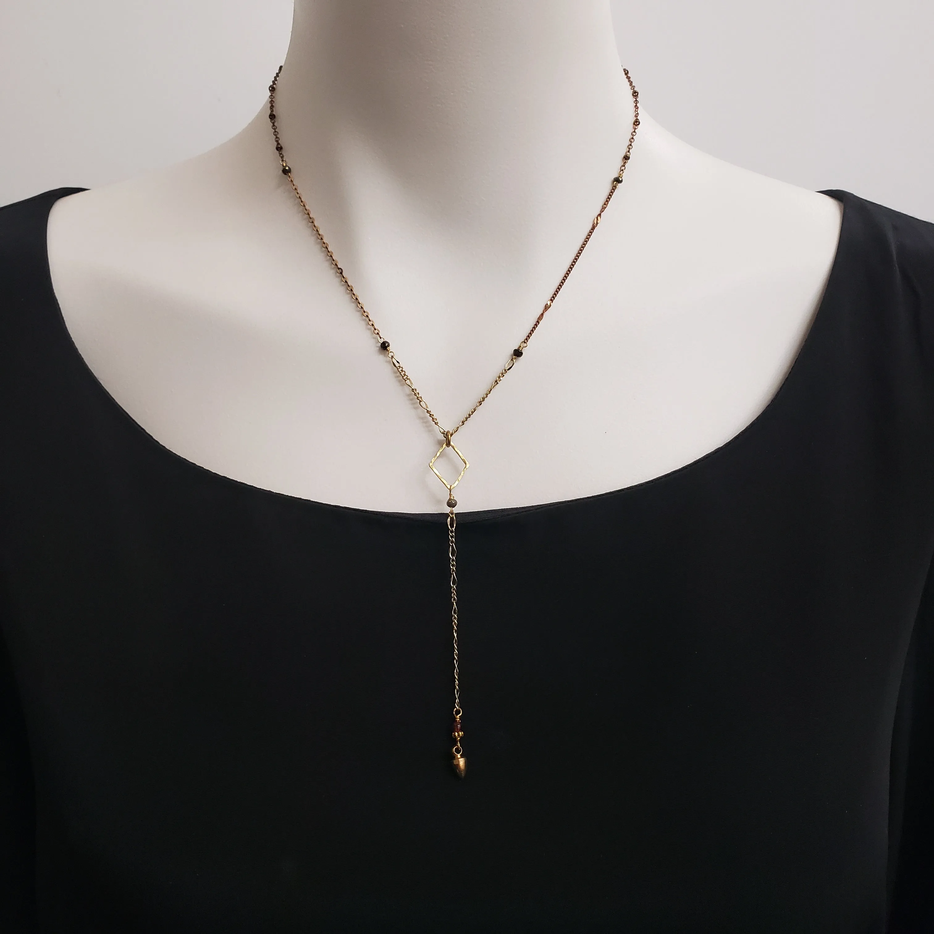 Mixed Chain Delicate Y Drop Necklace - Pyrite