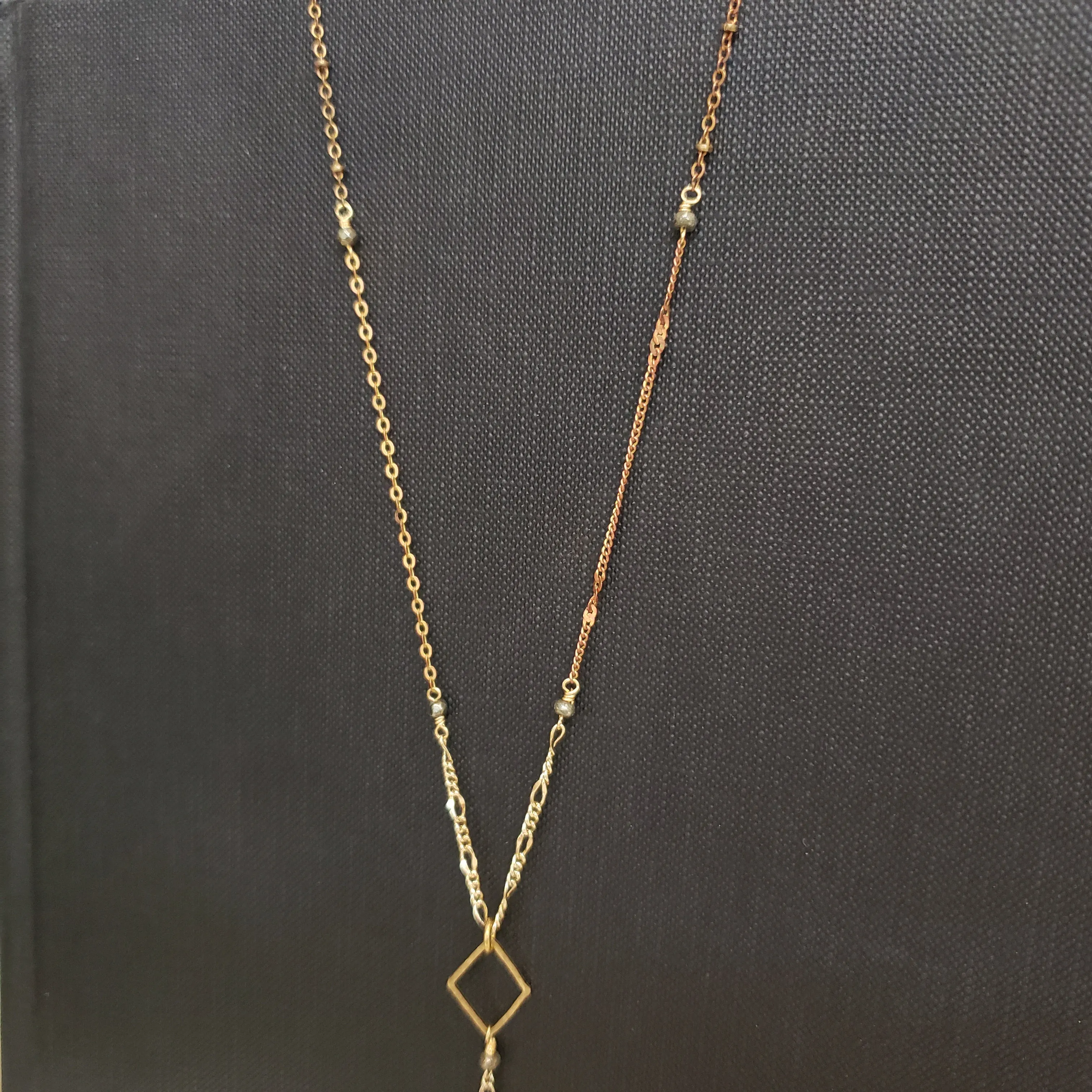 Mixed Chain Delicate Y Drop Necklace - Pyrite
