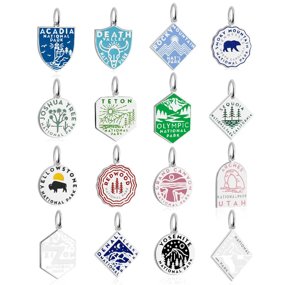 National Park Clip Necklace Bundle, 5 silver enamel charms
