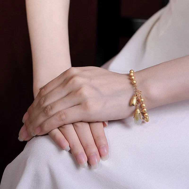 Natural chalcedony magnolia flower bracelet for women