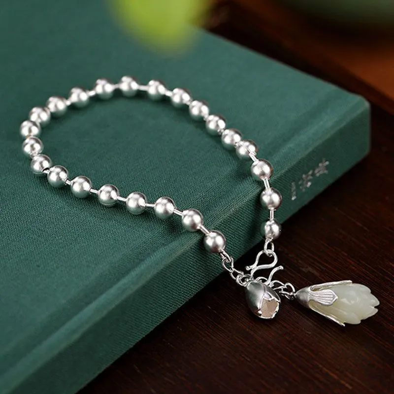 Natural chalcedony magnolia flower bracelet for women