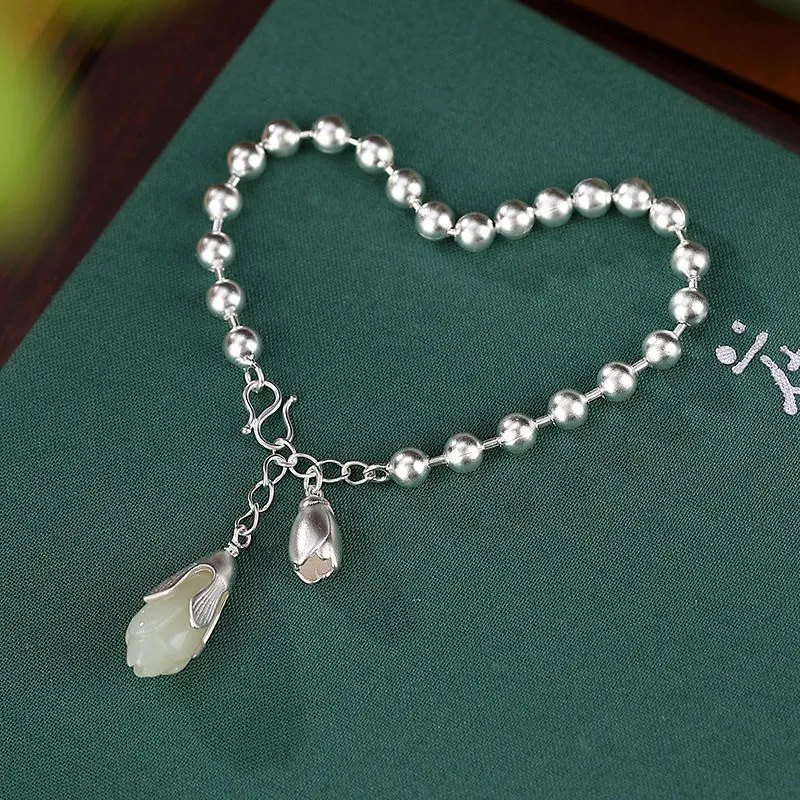 Natural chalcedony magnolia flower bracelet for women
