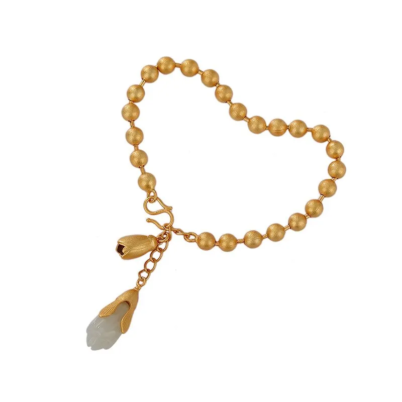 Natural chalcedony magnolia flower bracelet for women