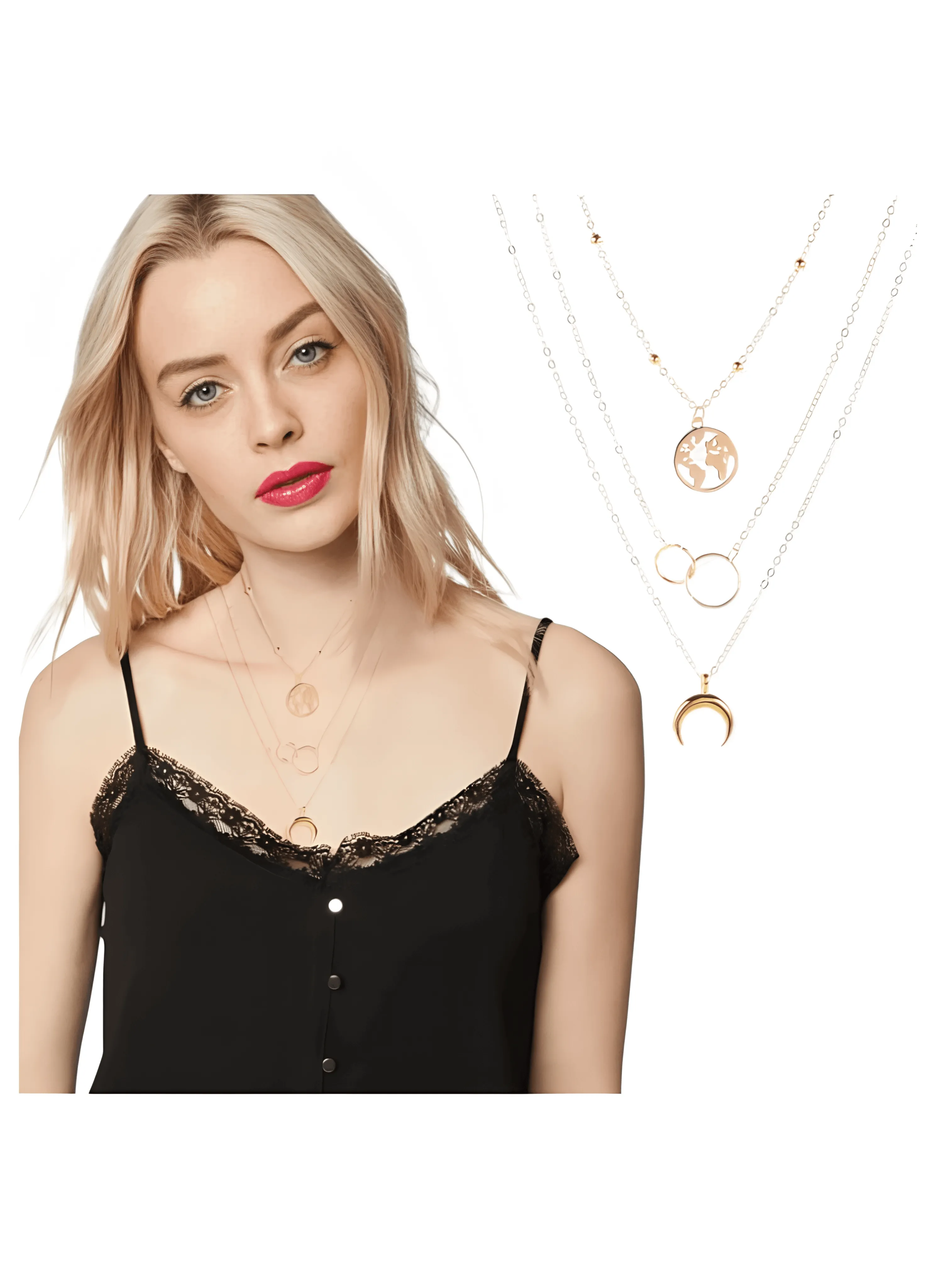 Necklace Set With Layered Pendants